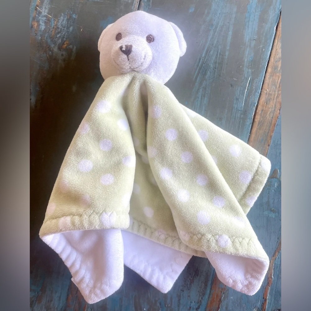 Bean Sprout Green White Polka Dot Bear Security Blanket Lovey 13"x13" (E)